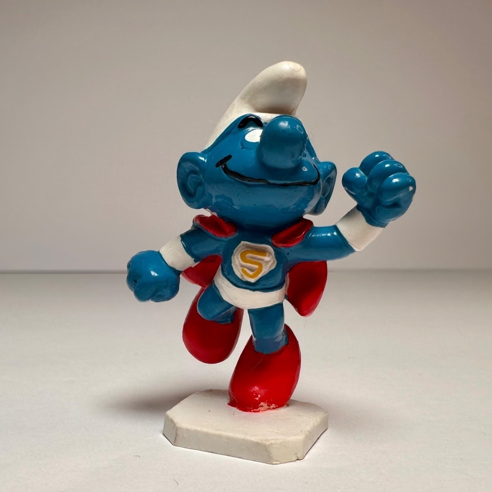 Vintage Super Smurf Figurine • Bully Peyo • W. Germany • Red Cape •